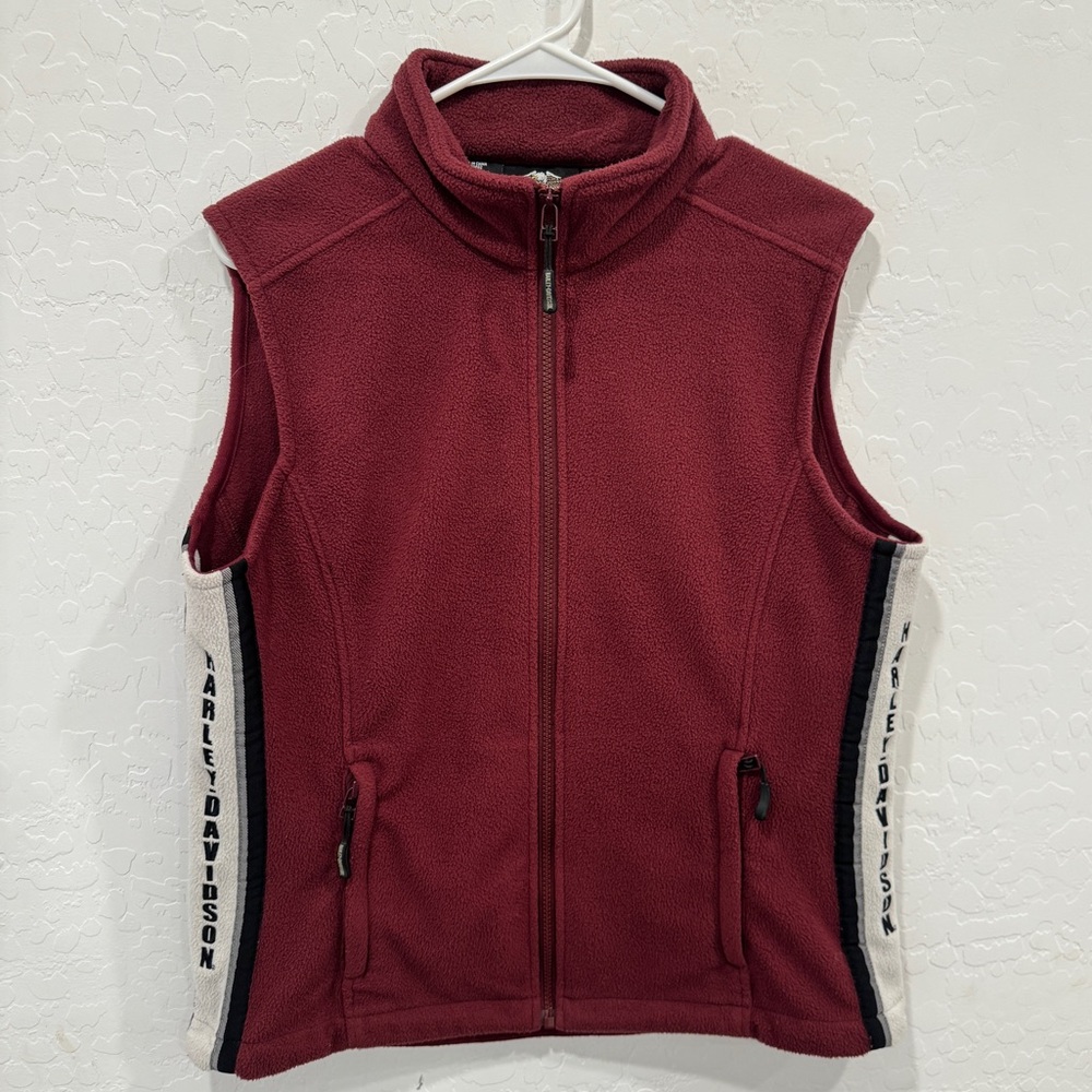 Harley-Davidson Fleece Vest Women’s Large Red White Zippered Winter Warm